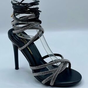Elegant Black and Silver Strappy Heels